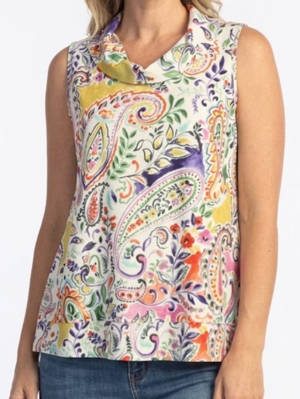 Jess & Jane White Multi Sleeveless Top Amalfi Textured Size Small